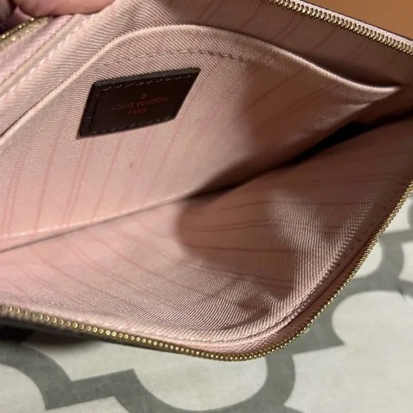 Louis Vuitton Brown Checkered Wristlet with Orange Bag - Picture 7 of 11